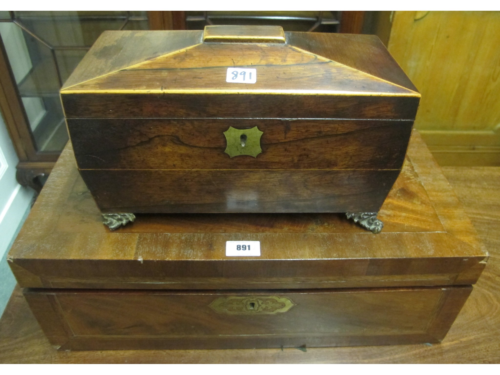 Appraisal: Victorian brass mounted lap desk with a tea caddy