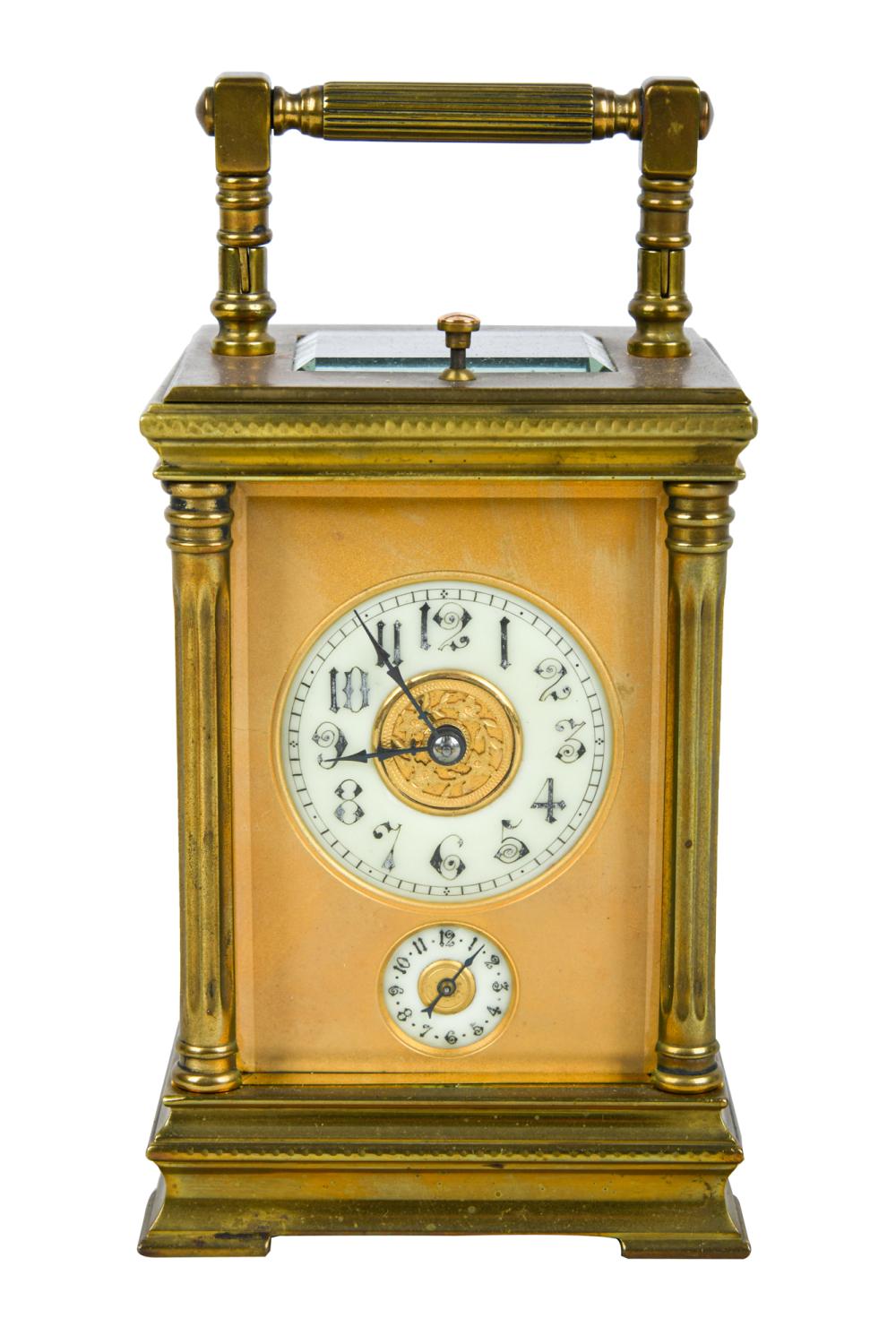 Appraisal: BRASS CARRIAGE CLOCKCondition with repair to glass back inches wide