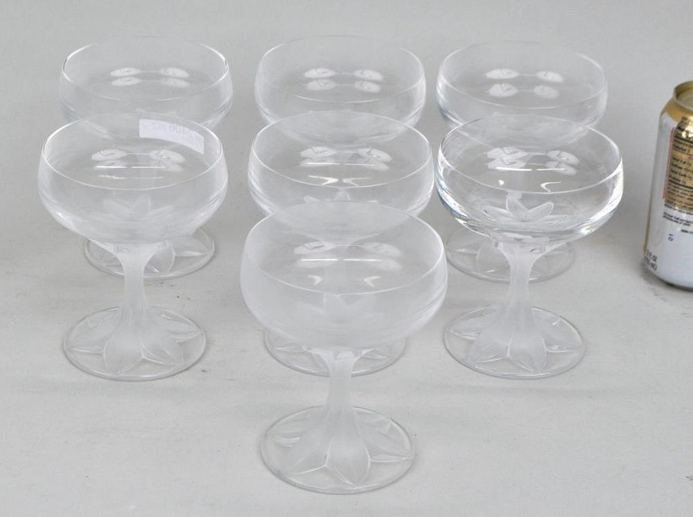 Appraisal: Seven Cartier Crystal Sherbet Glasses with frosted foliate bases high