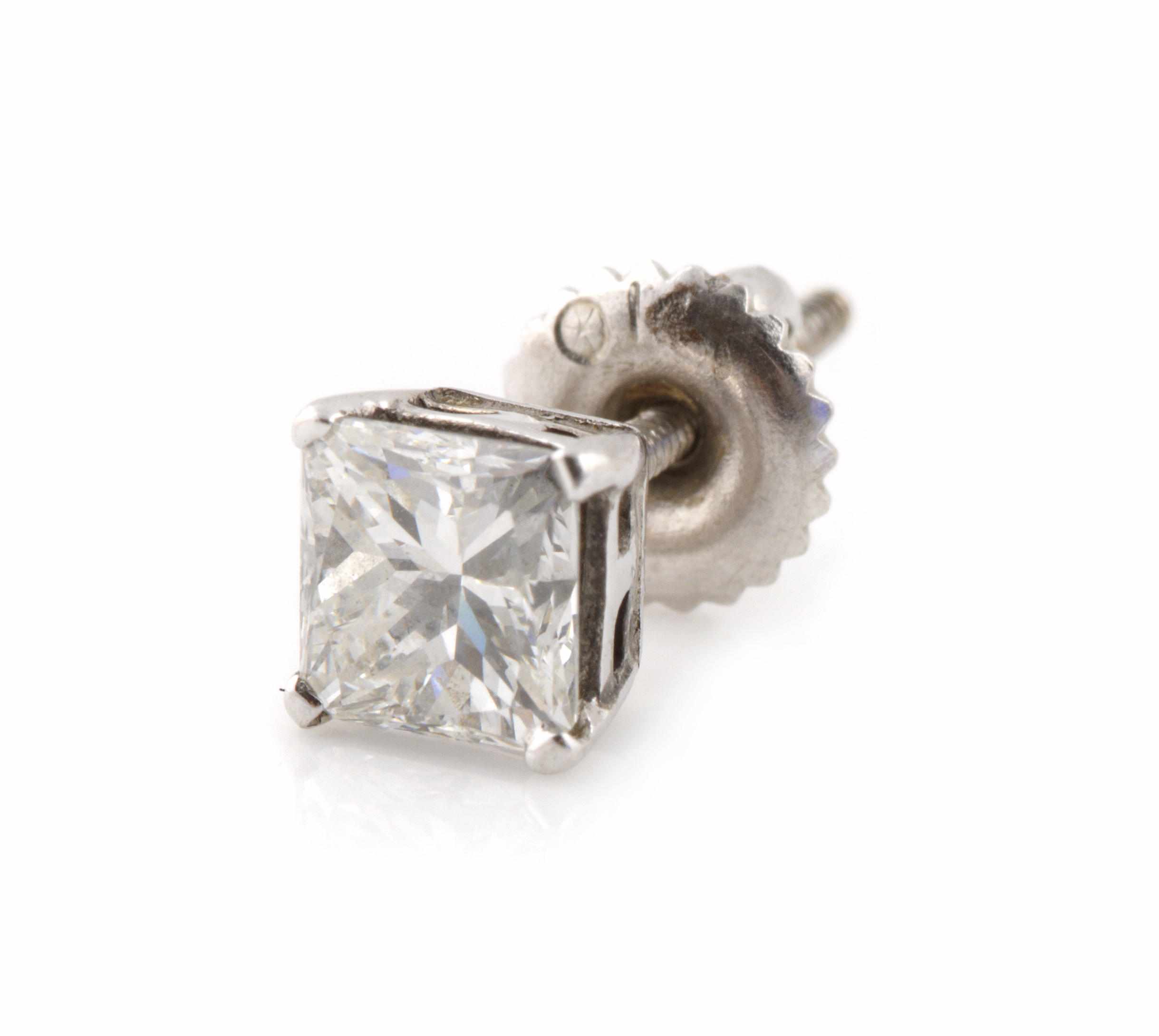 Appraisal: A diamond and white metal stud earring princess-cut diamond weighing