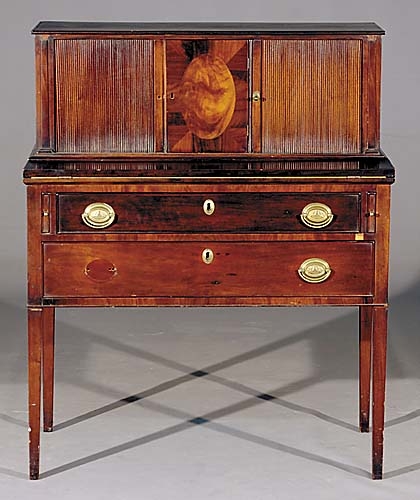 Appraisal: Federal inlaid mahogany writing desk circa rectangular superstructure with central