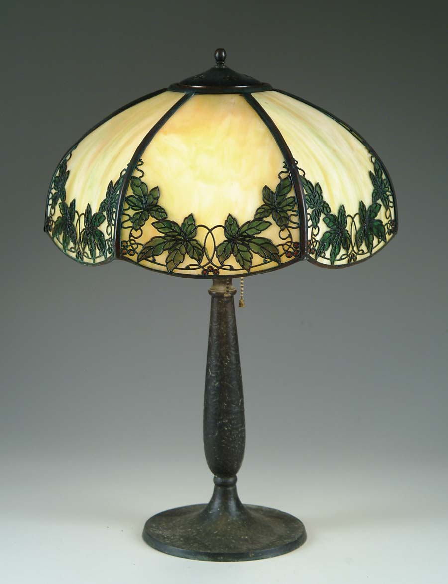 Appraisal: HANDEL OVERLAY TABLE LAMP Nice Handel table lamp has six