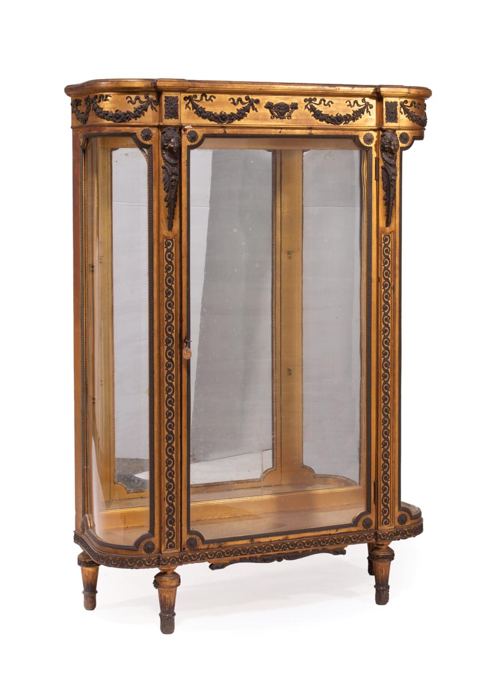 Appraisal: Louis XVI-Style Bronze-Mounted and Gilt Vitrine Cabinet th c swagged