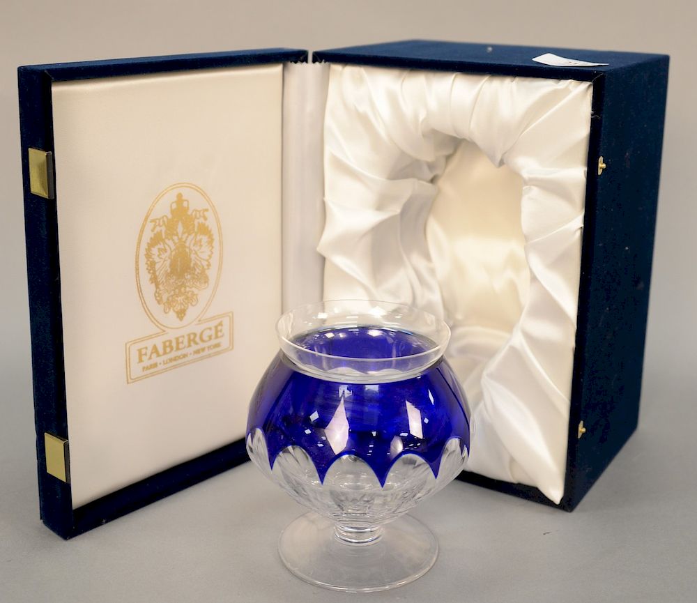 Appraisal: Faberge crystal caviar dish cobalt blue and clear glass with