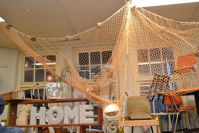 Appraisal: A VINTAGE FISHING NET WITH CORKS 'HOME' LETTER SGIN RUSTIC