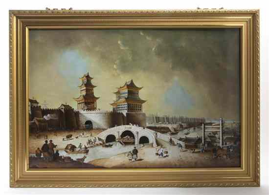 Appraisal: A Chinese Tray Painting depicting a view beyond a wall