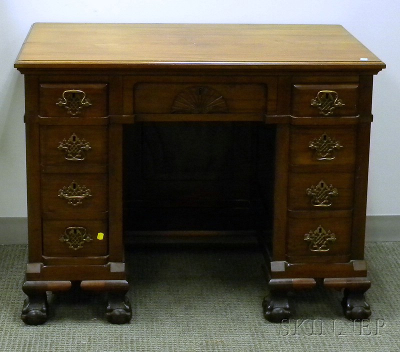 Appraisal: Chippendale-style Carved Mahogany Blockfront Kneehole Desk ht lg in