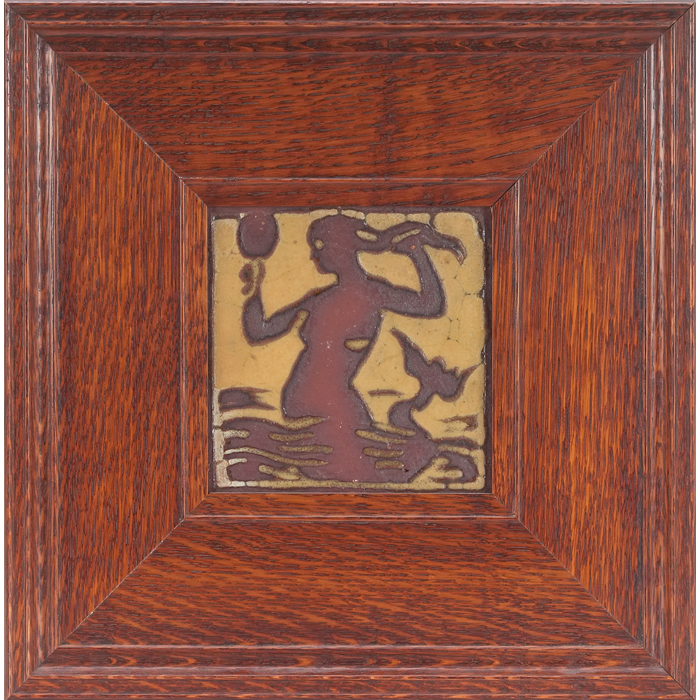 Appraisal: Grueby tile stylized mermaid designin brown against a yellow background