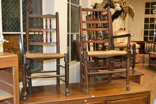 Appraisal: A SET OF SIX ANTIQUE RUSH SEATED SPINDLE BACK CHAIRS