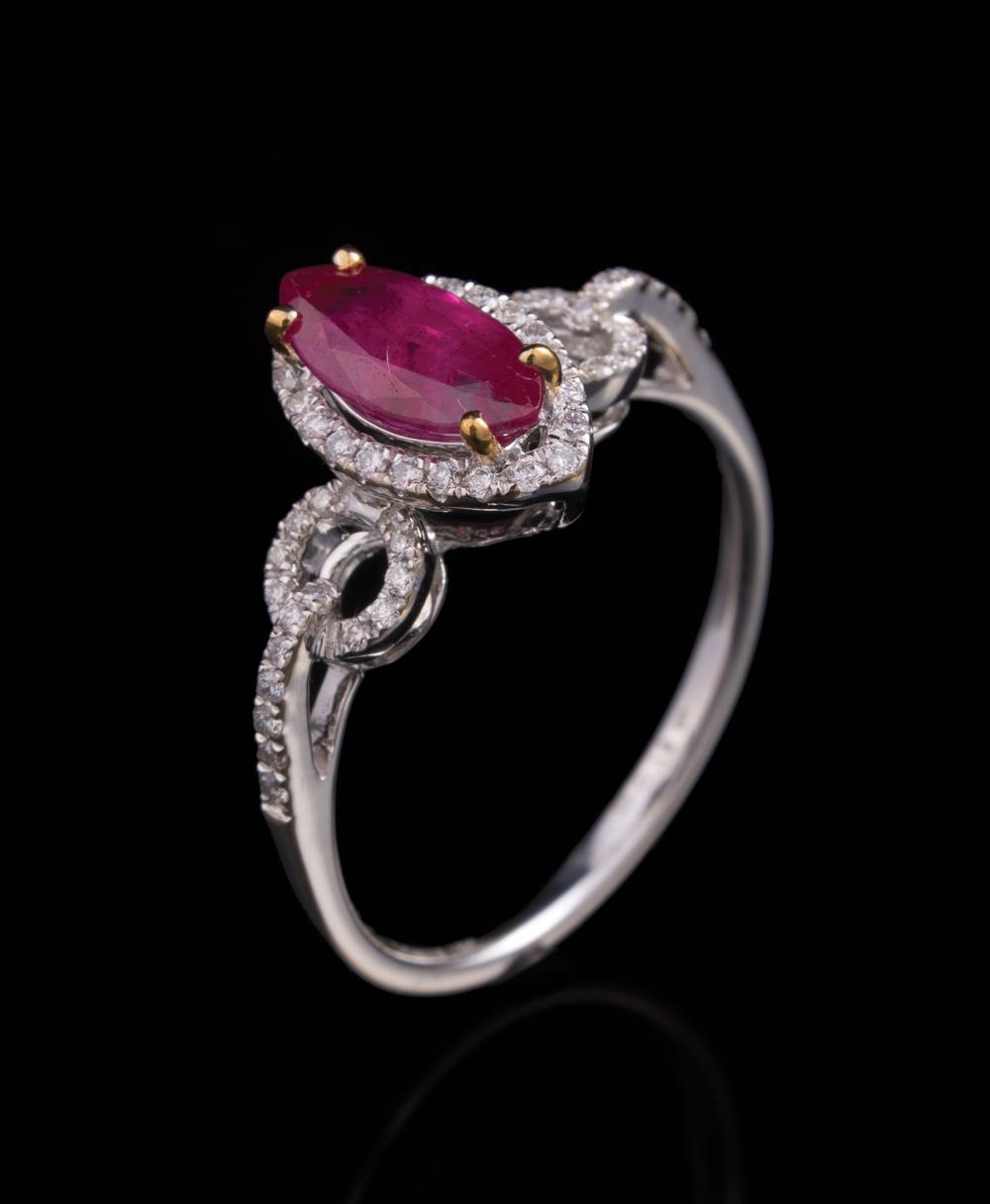 Appraisal: kt White Gold Ruby and Diamond Ring center yellow gold