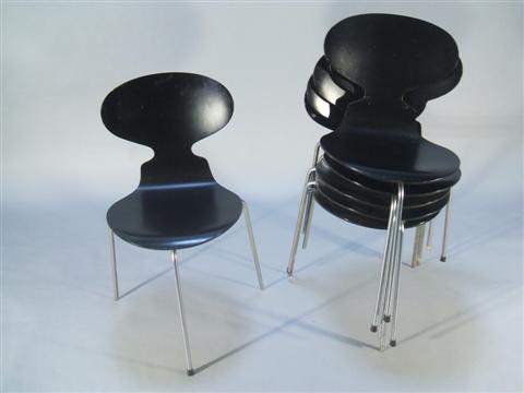 Appraisal: SET SIX BLACK ARNE JACOBSEN STYLE 'ANT' CHAIRS Designed by