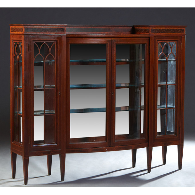 Appraisal: English Edwardian Inlaid Mahogany Bowfront Display Cabinet c the stepped