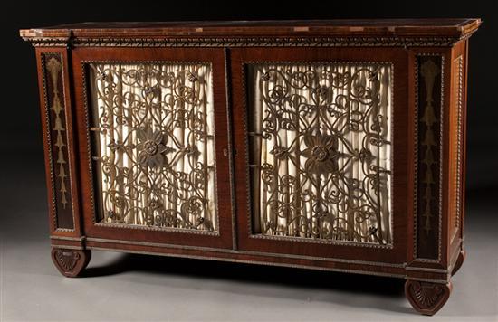 Appraisal: Regency brass inlaid rosewood metal-mounted two-door cabinet early th century