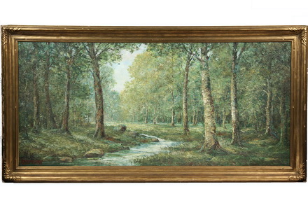 Appraisal: OIL ON BOARD - Woodland Scene with Stream rendered in