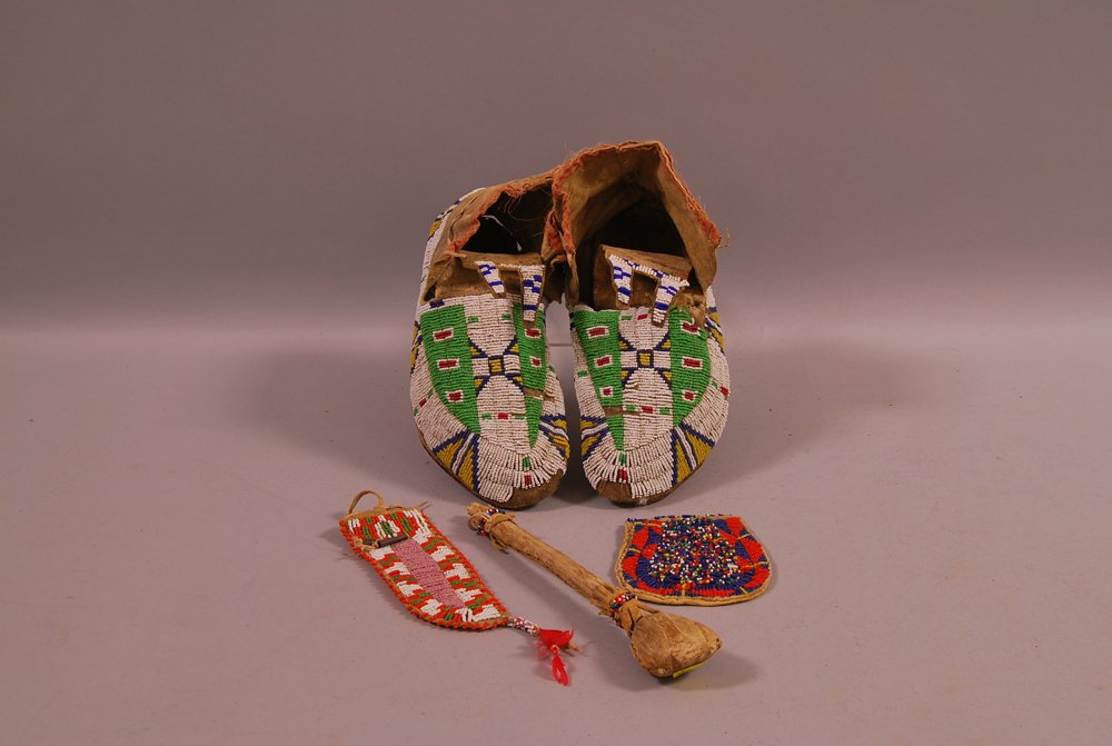 Appraisal: Small Group of Beadwork a pair of moccasins a sheath