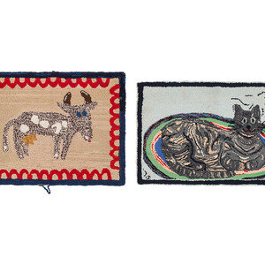 Appraisal: Four Contemporary Animal Hooked Rugs including a demilune Bicentennial rug