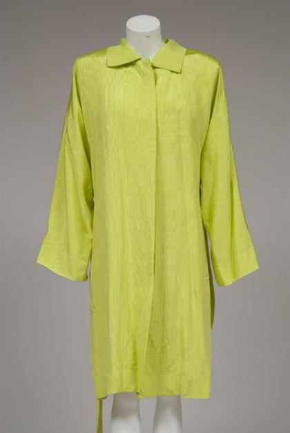 Appraisal: Yves Saint Laurent chartreuse rain coat s Bright shantung belted