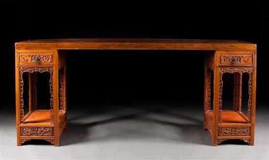 Appraisal: Chinese carved elm and pine wood three-part altar table double