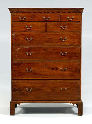 Appraisal: North Carolina Chippendale tall chest highly figured walnut with yellow