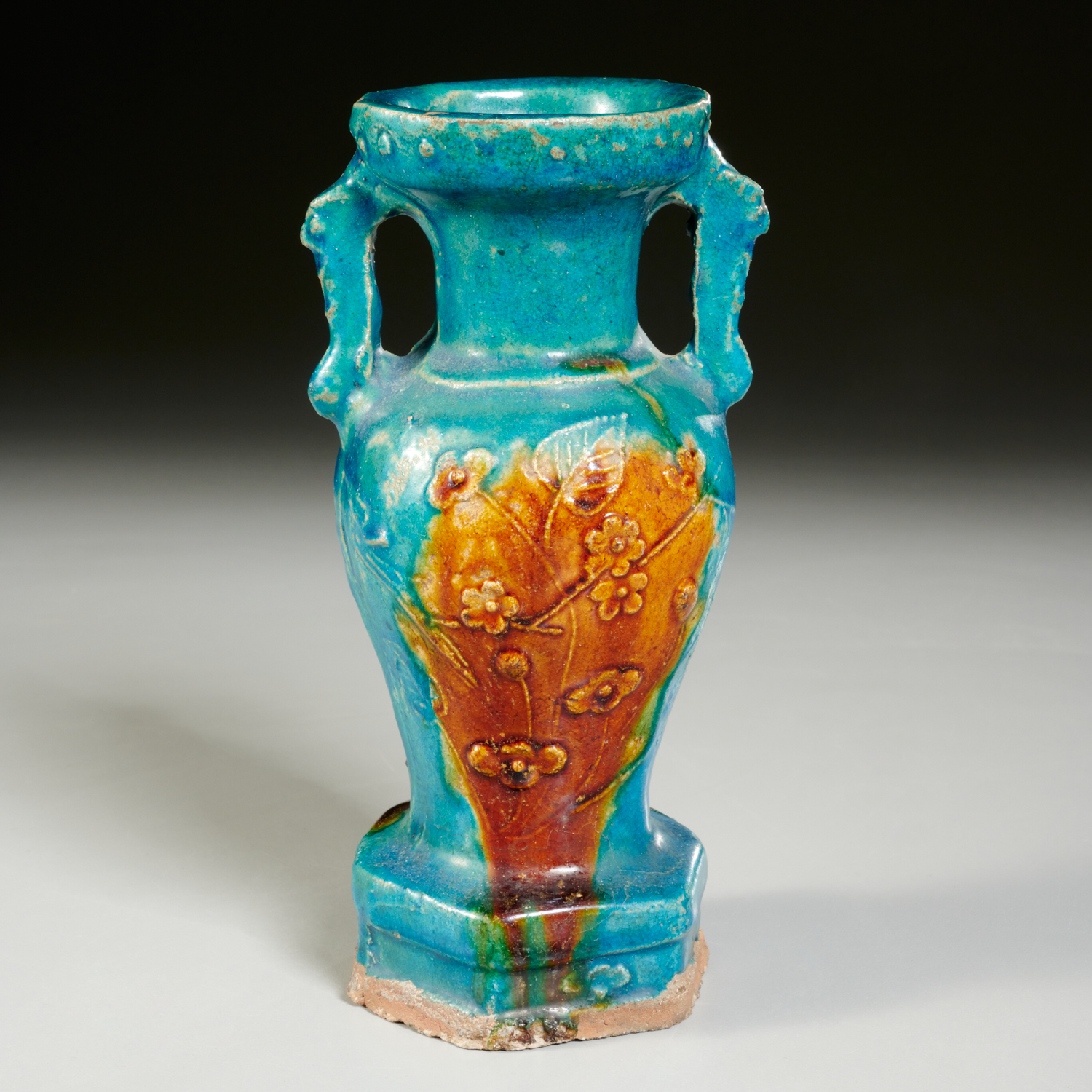 Appraisal: CHINESE SANCAI GLAZED AMPHORA VASE Possibly Ming Dynasty th th