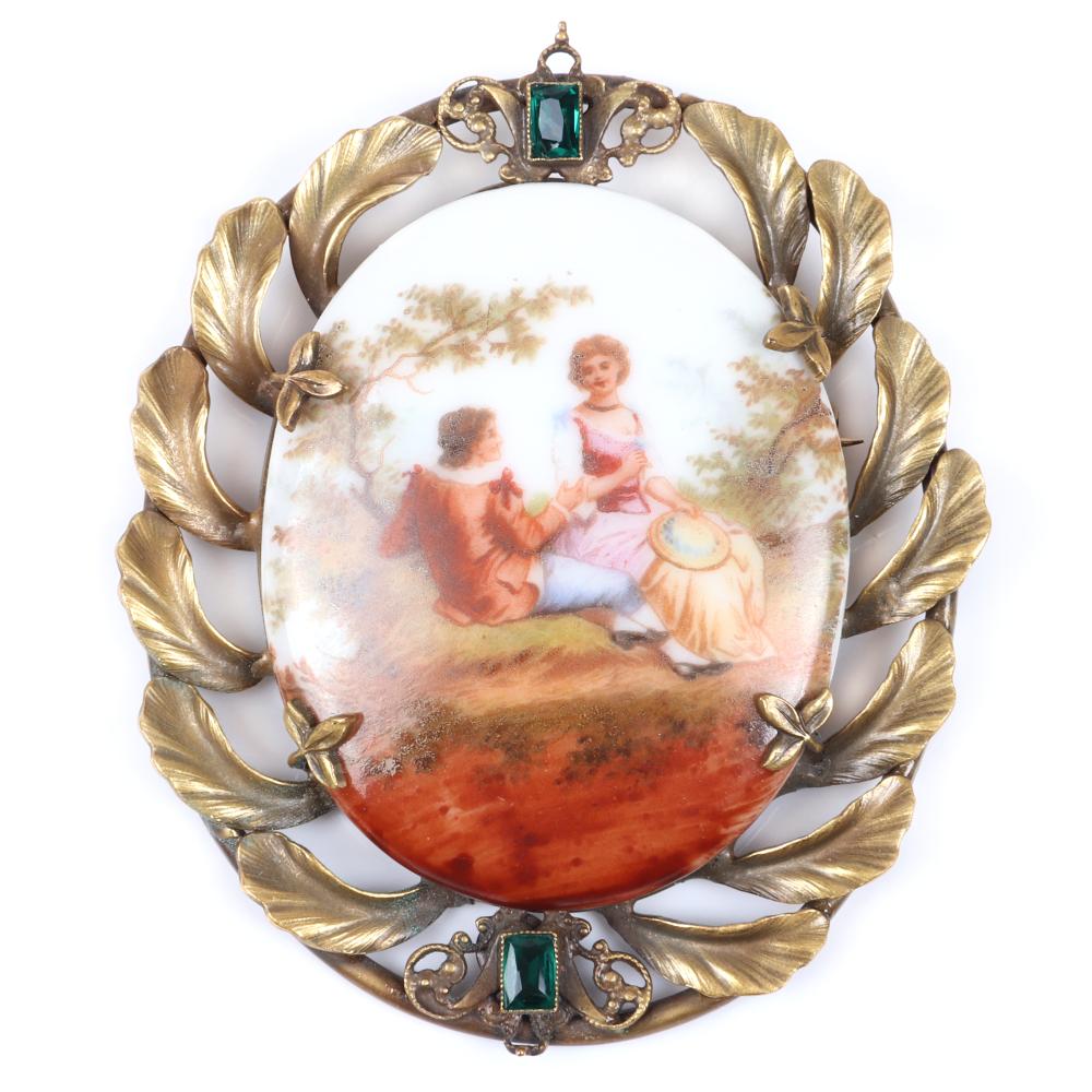 Appraisal: JOSEFF OF HOLLYWOOD LARGE H ROMANTIC PORCELAIN FIGURAL MEDALLION PLAQUE