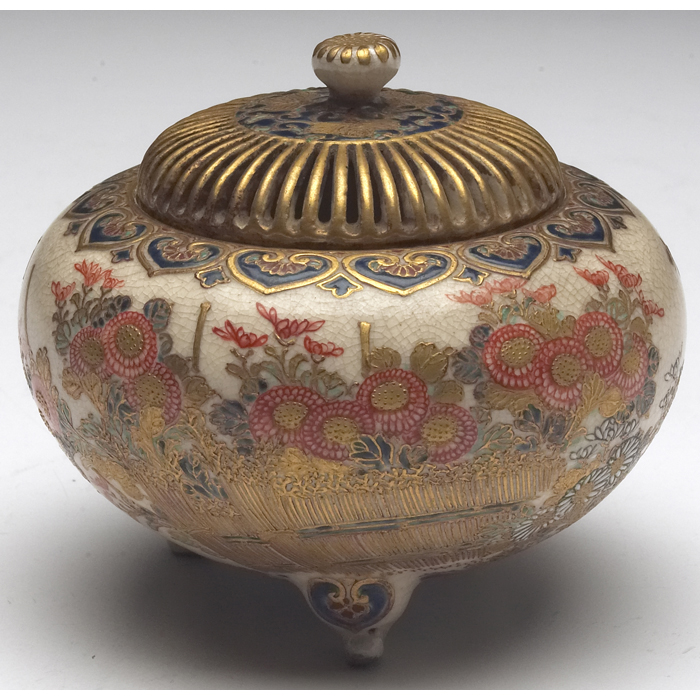 Appraisal: Satsuma koro Meiji period round and footed shape dome-shaped reticulated