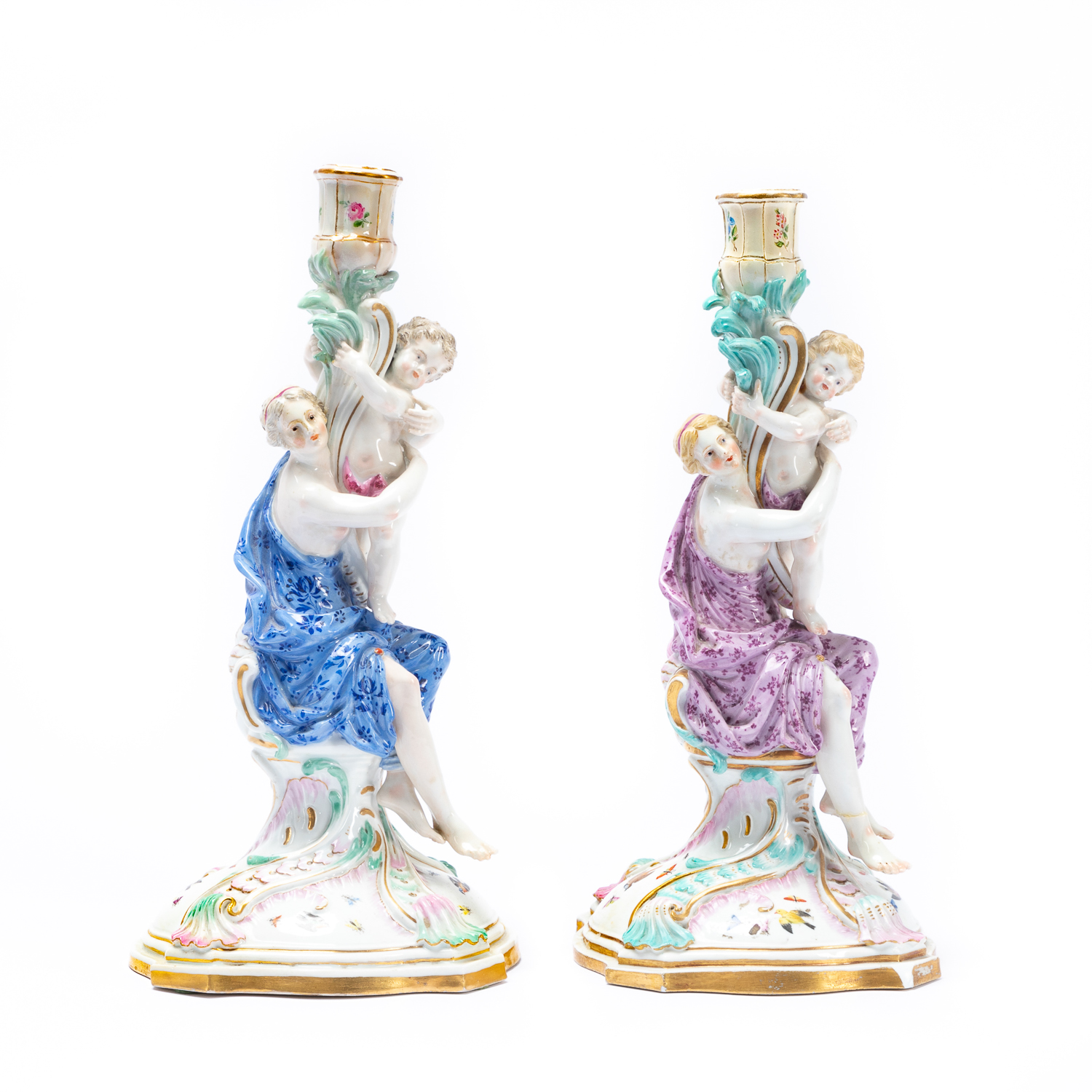 Appraisal: TWO MEISSEN FIGURAL PORCELAIN CANDLESTICKS Meissen German founded - two