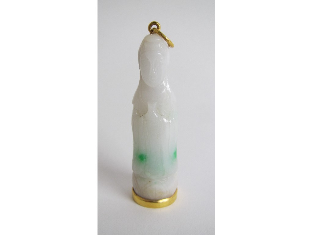 Appraisal: A Chinese jade pendant figure of Guanyin standing and holding