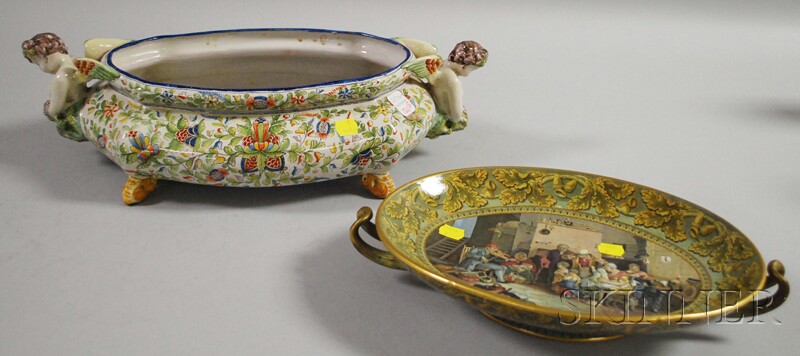 Appraisal: Prattware Transfer-decorated Ceramic Footed Dish and a French Faience Footed