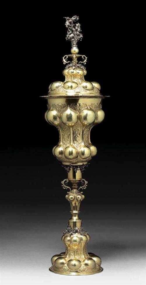 Appraisal: LARGE SILVER-GILT LIDDED CUP Probably Nuremberg unmarked chalice foot and