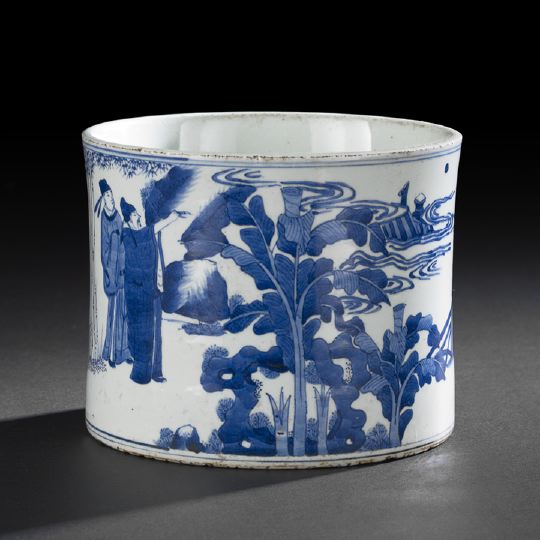 Appraisal: Large Chinese Blue and White Porcelain Brush Pot th century