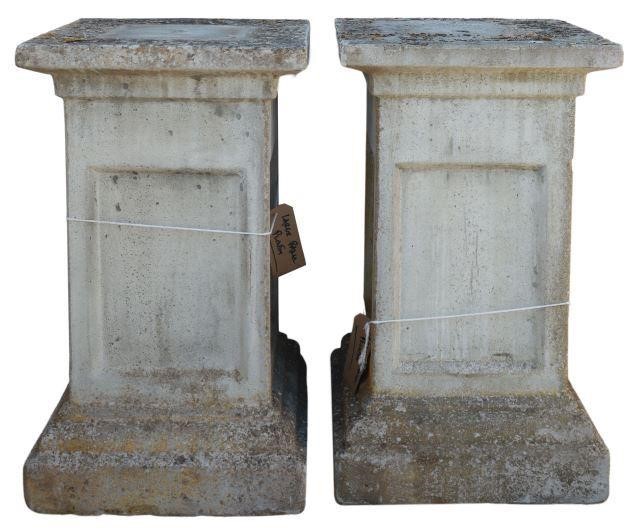 Appraisal: pair Architectural cast stone plinths th c square cornice over