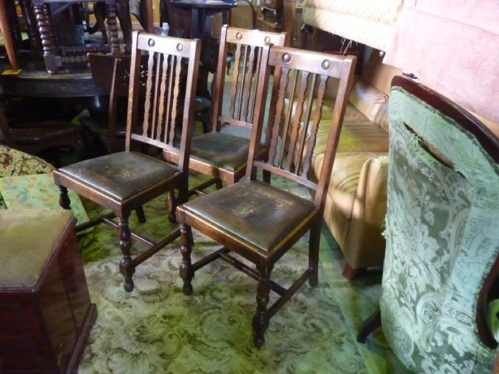 Appraisal: A set of six Edwardian oak high back dining chairs