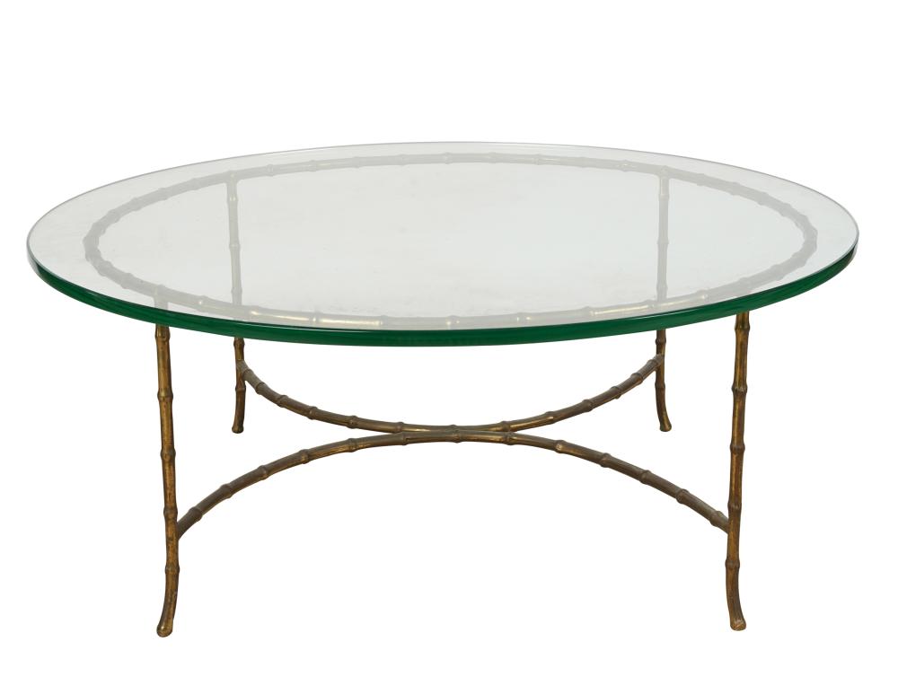 Appraisal: BRASS GLASS FAUX BAMBOO COFFEE TABLEwith removable top inches diameter