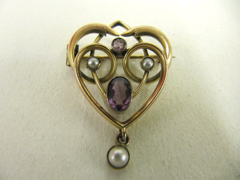 Appraisal: Art Nouveau rose gold amethyst and seed pearl set pendant