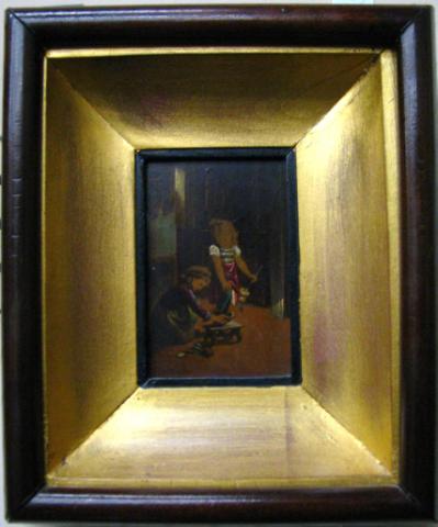 Appraisal: Miniature oil painting x inches oil on board unsigned depicting