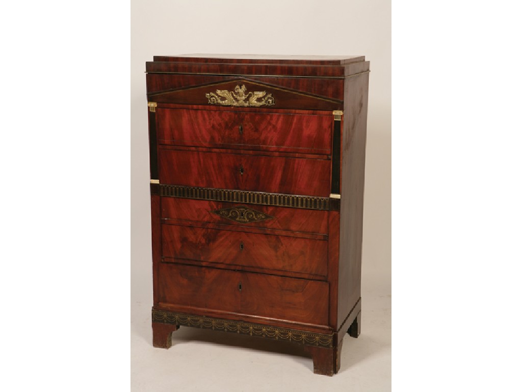 Appraisal: A FRENCH EMPIRE MAHOGANY TALL CHEST with a stepped top