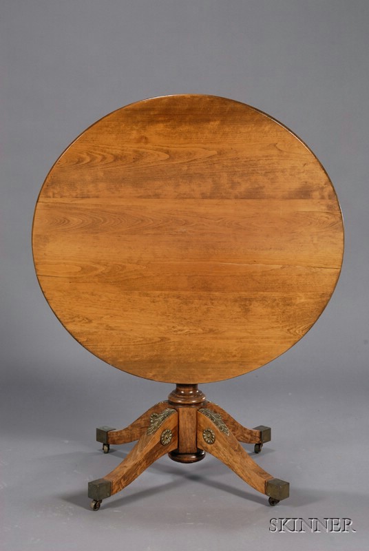 Appraisal: Empire-style Bronze-mounted Mahogany Tilt-top Table circular top reeded stem and