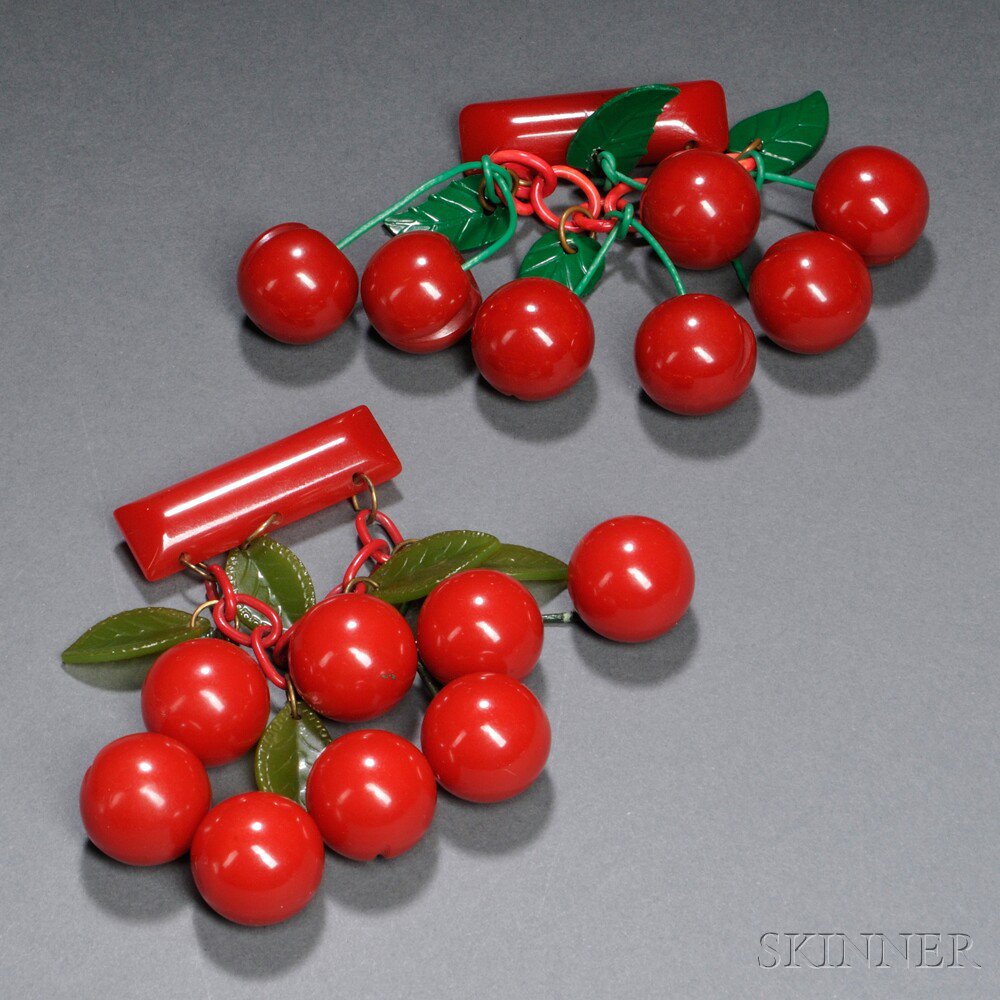 Appraisal: Two Bakelite Cherries Pins United States th century Each red