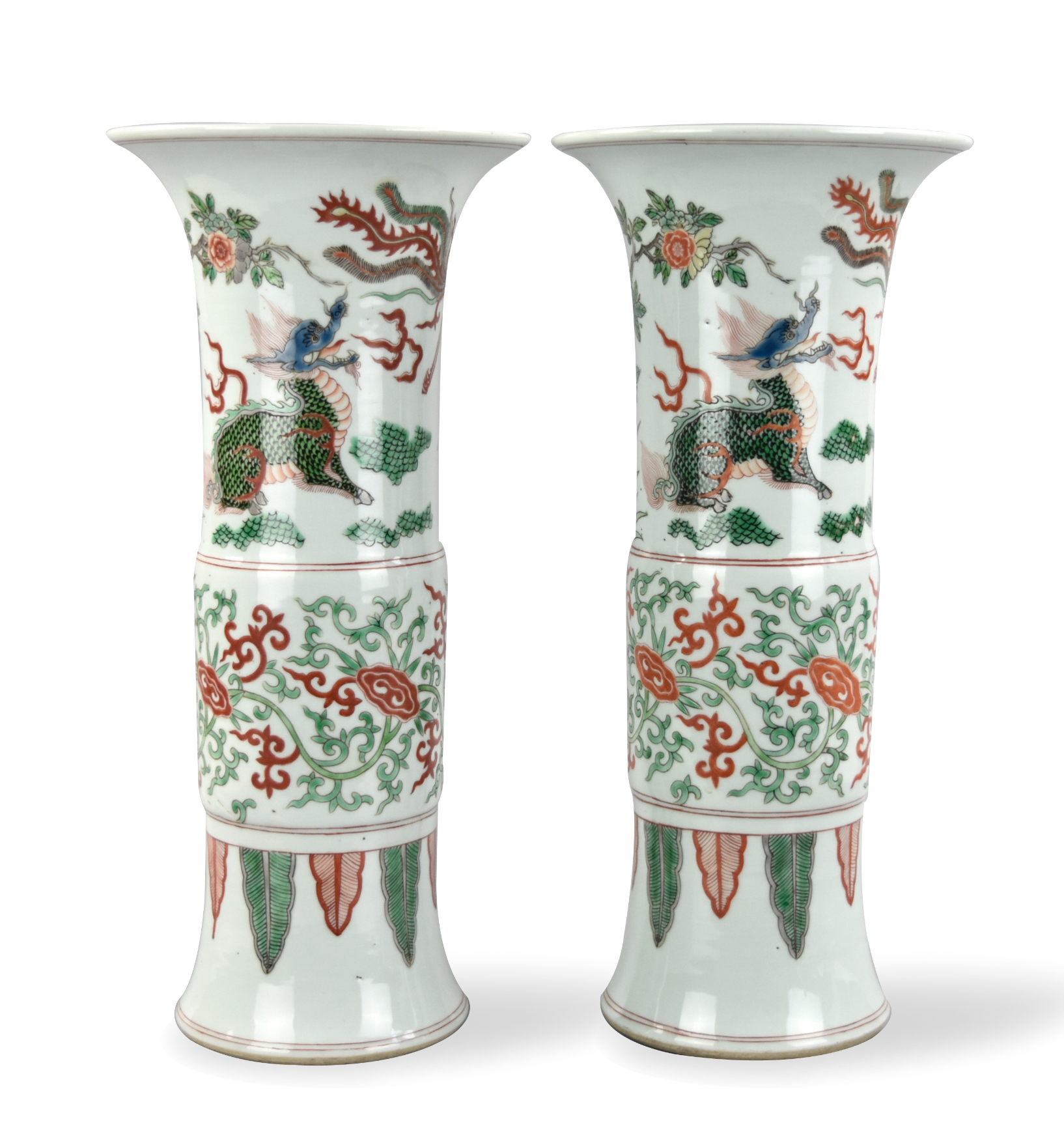 Appraisal: a pair of gu shaped vase in white ground upper