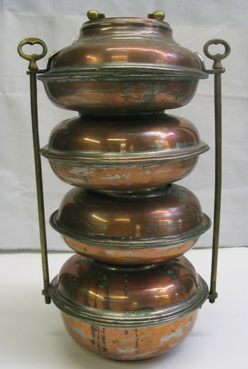 Appraisal: A FOUR PART COPPER CLAD FOOD CARRYING BOXES the boxes