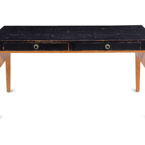 Appraisal: A Modernist Burlwood and Leather-Veneered Desk Circa Height x width