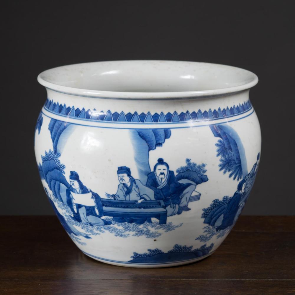 Appraisal: CHINESE BLUE AND WHITE PORCELAIN JARDINIERE hand painted blue underglaze