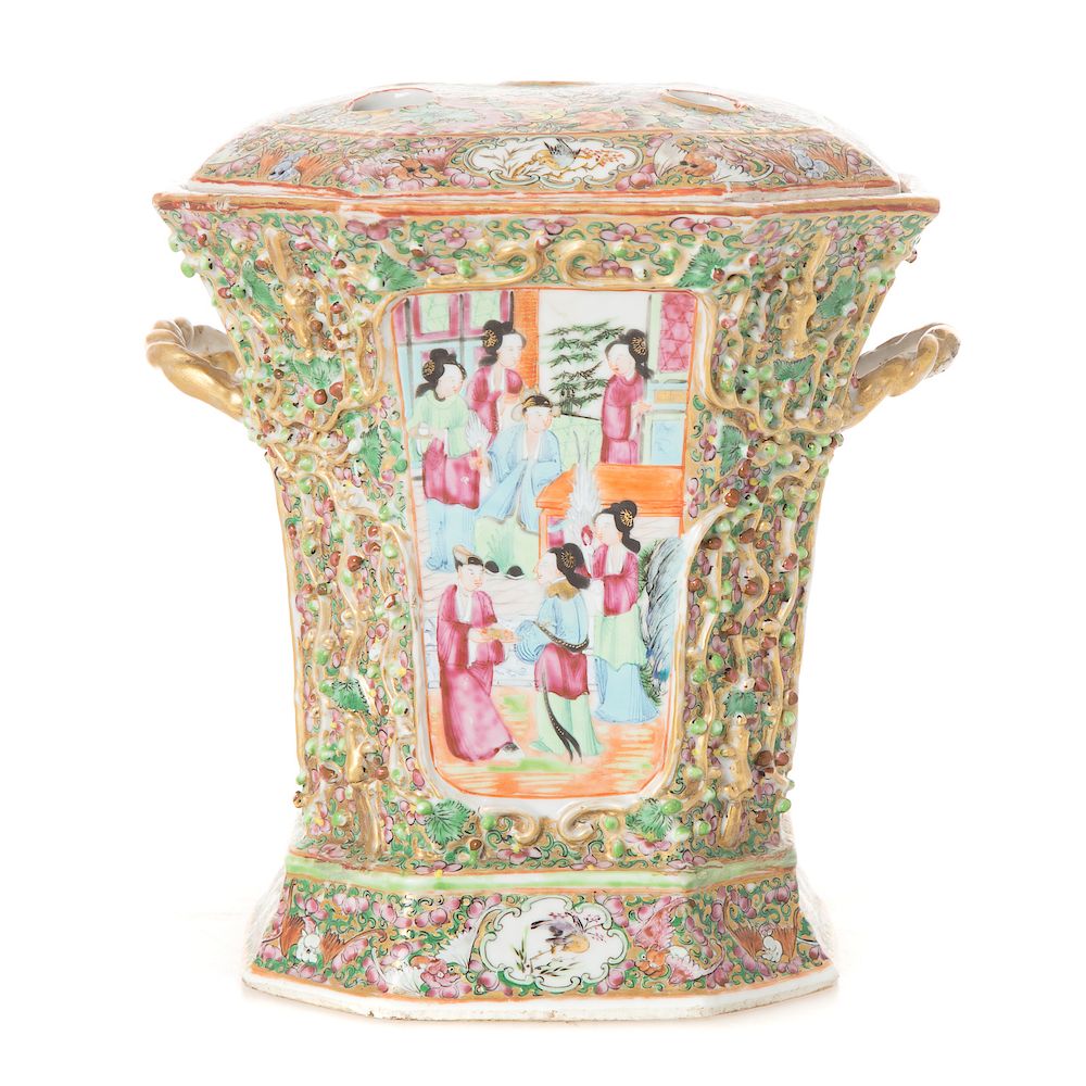 Appraisal: Chinese Export Rose Mandarin bough pot circa elaborately decorated piece