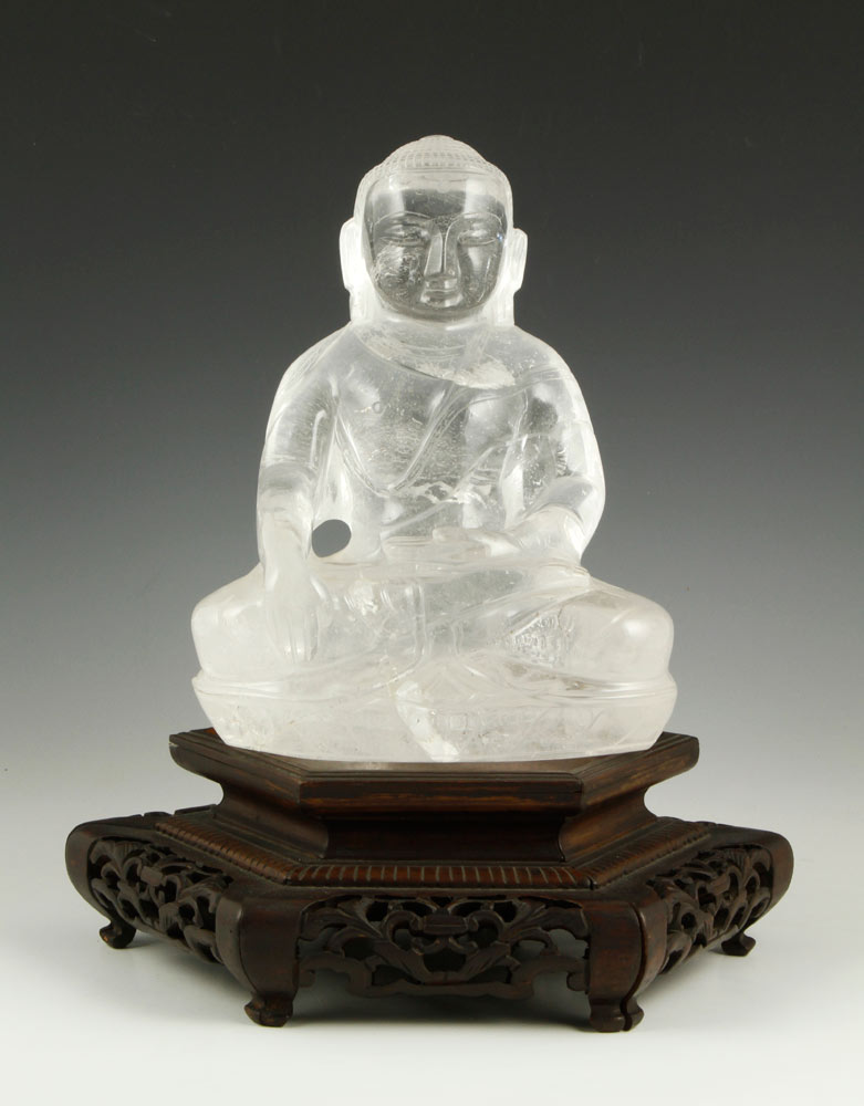 Appraisal: - Crystal Buddha Crystal Buddha on carved stand China early