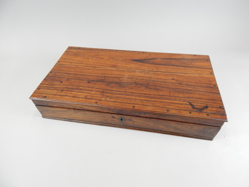 Appraisal: A late th early thC solid rosewood workbox with fitted