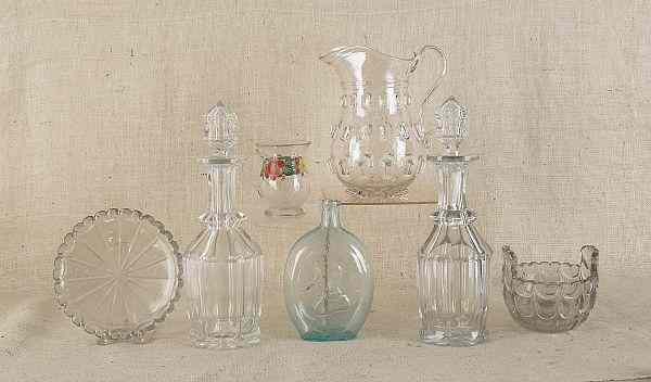 Appraisal: Collection of glassware to include two decanters a pitcher a