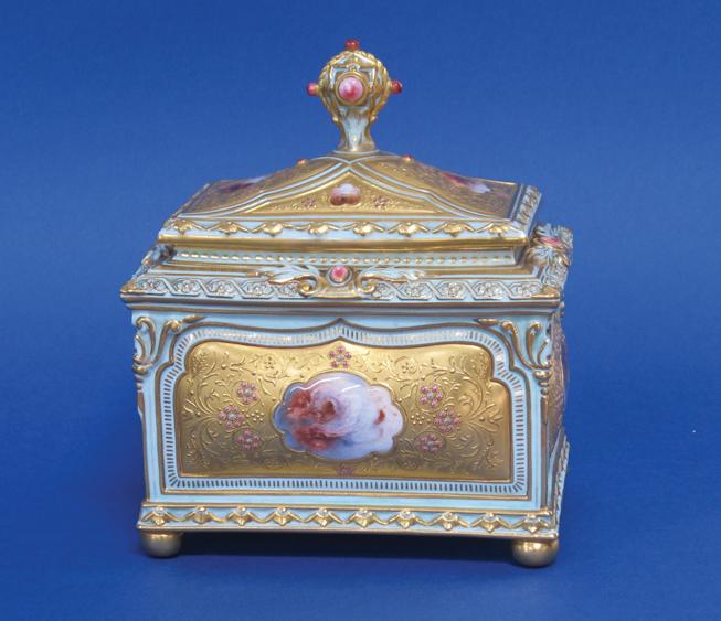 Appraisal: A COALPORT CASKET AND COVER of rectangular form with Moorish