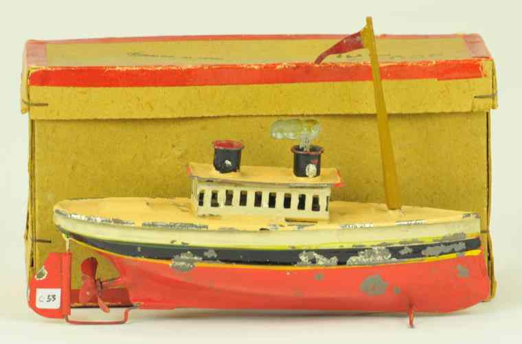 Appraisal: CARETTE LINER WITH BOX Germany c clockwork powered hand painted