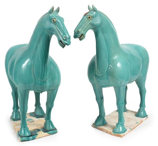 Appraisal: A PAIR OF TURQUOISE GLAZED TANG STYLE EARTHENWARE HORSES each